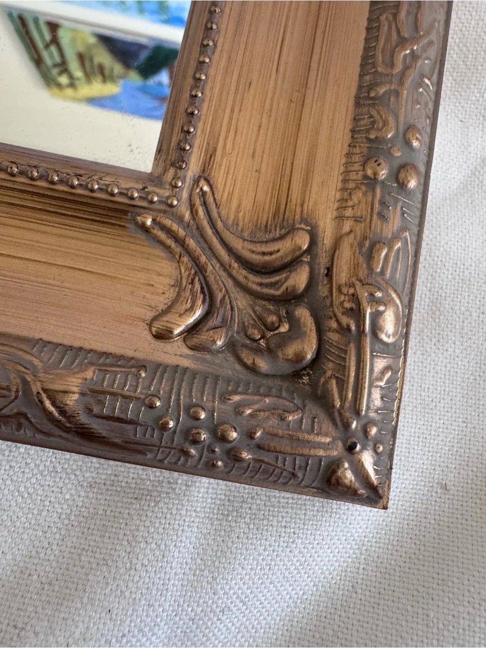 Ornate Bronze Tone Table Wall Mirror Baroque Hollywood Regency Vanity Decor